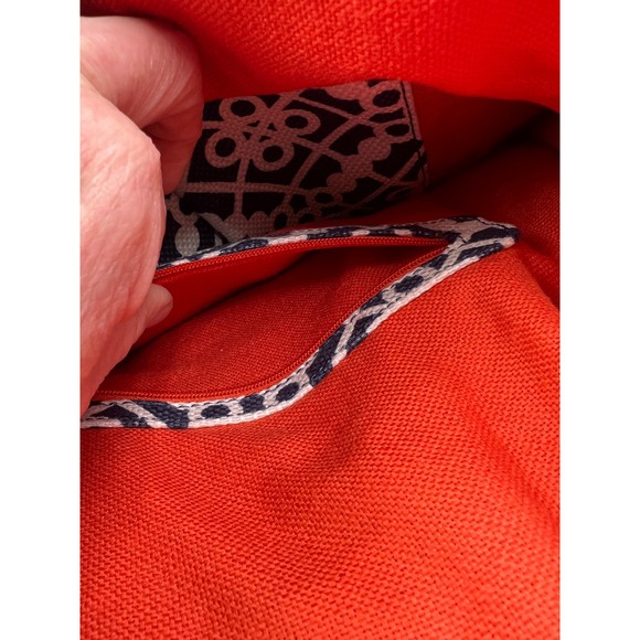 Spartina 449 Navy White Geometric Linen Leather Shoulder Bag Navy White Orange - Picture 10 of 16